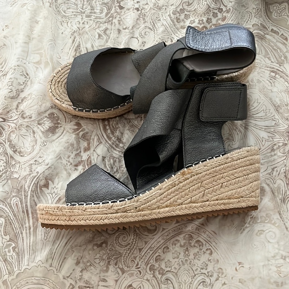 Stunning pewter wedge sandals